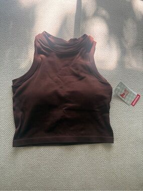 Pro-Fit Brown Seamless Ribbed Workout Top